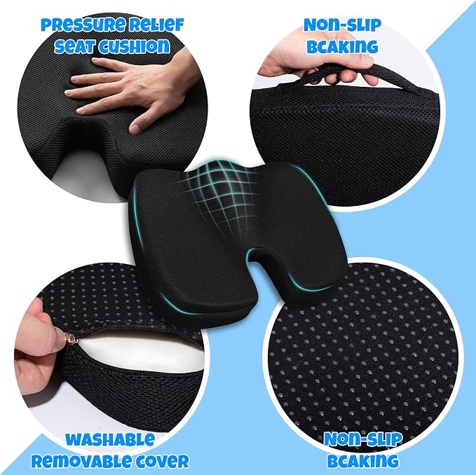 Ergonomic Seat Cushion with Memory Foam for Office Chair, Car Seat, Sciatica & Tailbone Relief, Non-Slip Cushion,Breathable Mesh Cover, Portable Handle - Black - Image 6