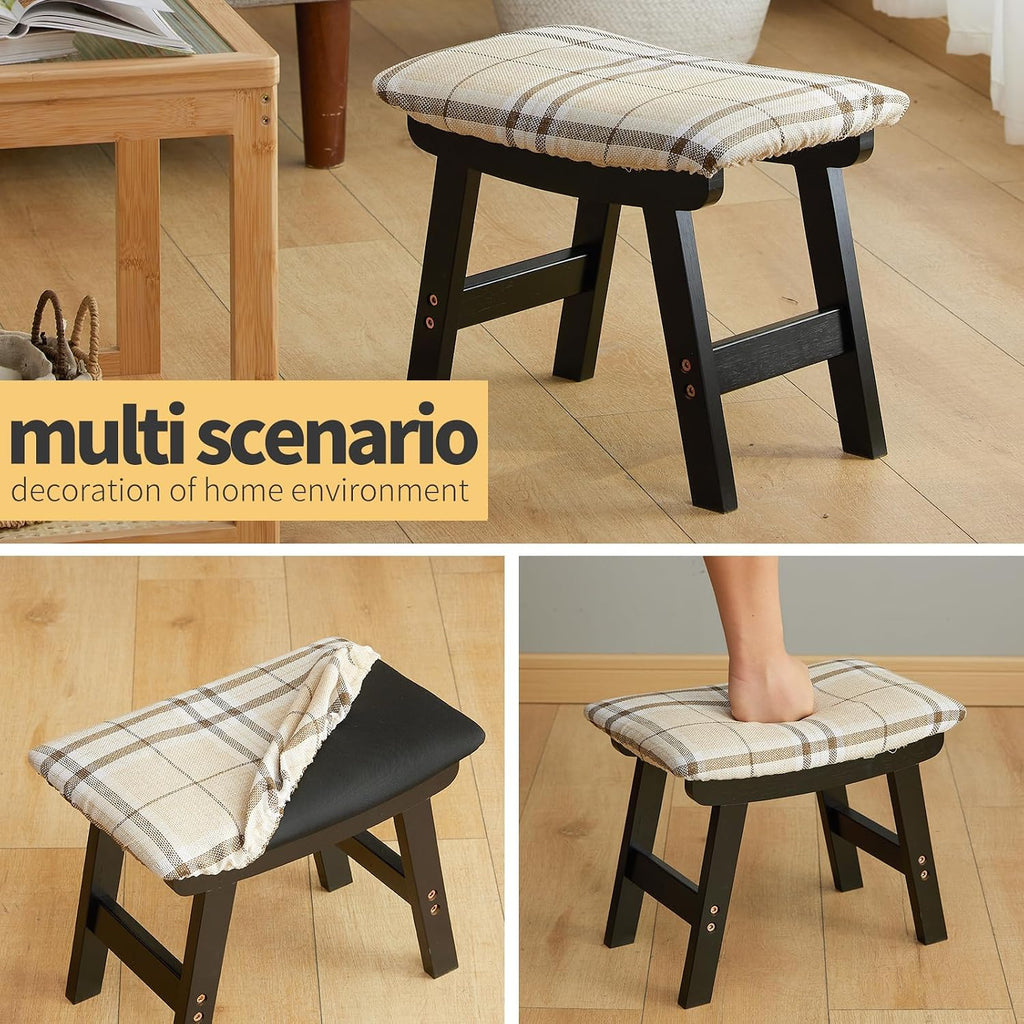 Foot Stool Ottoman Foot Rest Under Desk,Small Stool for Living Room, Bedroom and Kitchen (Black Legs - Stripes Stool Surface) - Image 6