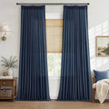 Hokibero Navy Blue Pleated Linen Curtains 90 Inch Long for Living Room | Light Filtering Sheer Curtain,Pinch Pleat Back Tab Hooks Rings,Farmhouse Textured Privacy Drapes for Bedroom Window,2 Panels by Hokibero