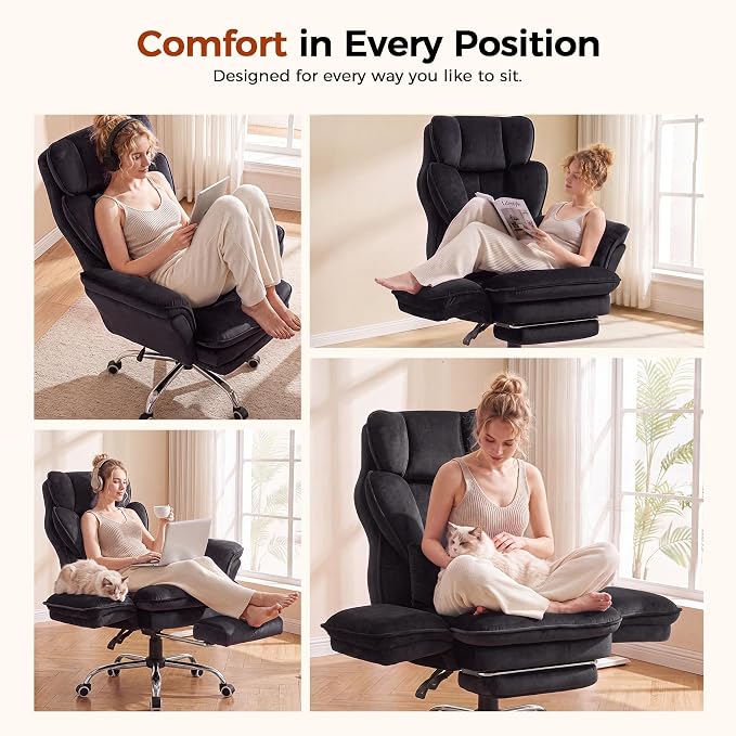GTPLAYER Big and Tall Office Chair,Executive Ergonomic Computer Gaming Chair with Foot Rest,Flip Armrests for Pets & Extra Space,Soft Velvet Wide Seat Reclining Desk Chair,Black - Image 6