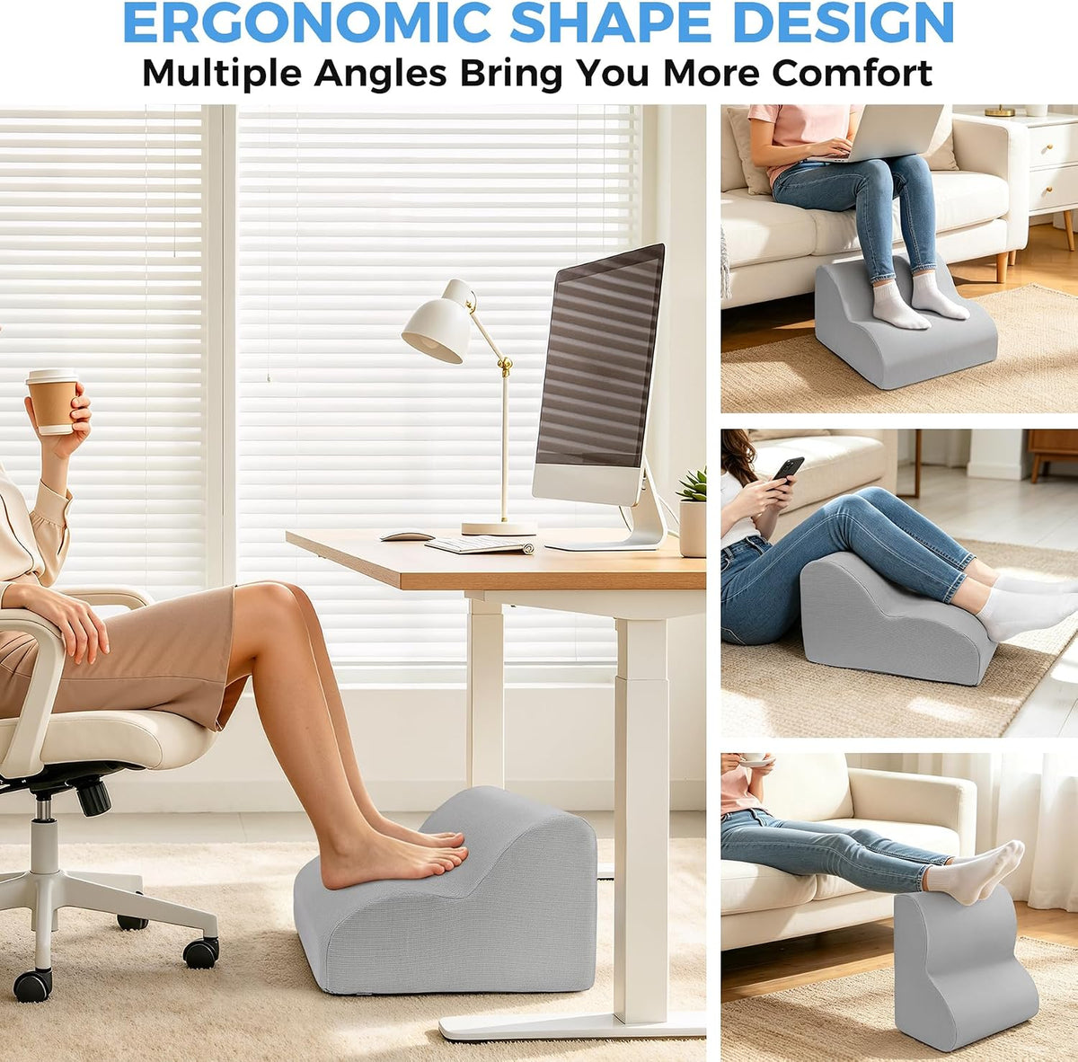 26D Foot Rest for Under Desk at Work, Ergonomic Memory Foam, Grey - Image 6