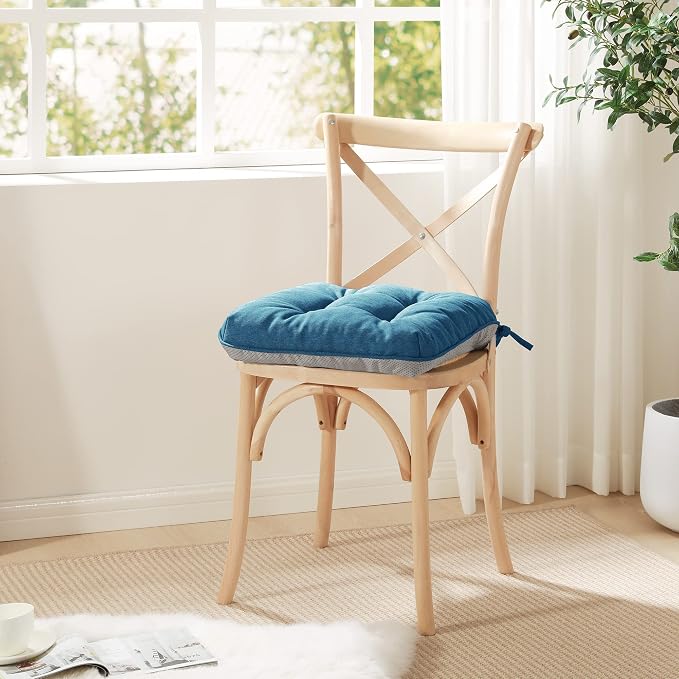 Love's cabin Memory Foam Chair Cushions Set of 4, 19 Inch, Blue | 19"x19"x3.5", Indoor & Outdoor Chair Seat Pads with Non-slip Bottom and Ties, for Dining, Kitchen, Office and Patio Chair - Image 7