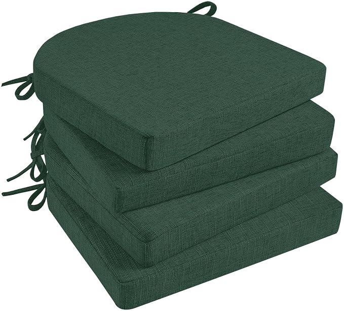 Basic Beyond Chair Cushions for Dining Chairs with Ties and Removable Cover, 2" Thick Seat Cushions for Kitchen Chairs, Set of 4, 17" x 16", Forest Green by BasicBeyond
