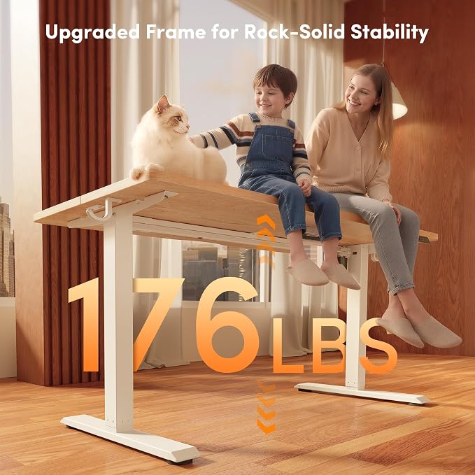 FEZIBO 40 x 24 Inchs Electric Standing Desk, Height Adjustable, Sit Stand Up, Computer Office Desk with Splice Board, White Frame/Maple Top | Sit and Stand Up Adjustable Desk, Home Office Computer Desk with 3 Customizable Memory Presets - Image 4