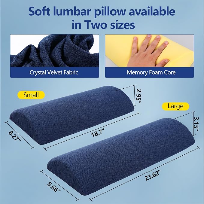 Cozyhealth - 2.95" H*18.7" L - Soft Small Lumbar Pillow for Sleeping, Memory Foam Back Lumbar Support Cushion for Lower Back Pain Relief Bed Waist Sleep Support Pillow for Side, Back(Dark Blue, Small) - Image 5