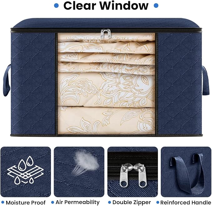 Fab totes 10 Pack Storage Bags for Clothes Blanket Storage Bins with Lids | Foldable Closet Organizers with Zippers,Window and Handles,Fabric Storage Bins for Sweater,Comforter,Bedding,Dorm essentials - Image 4