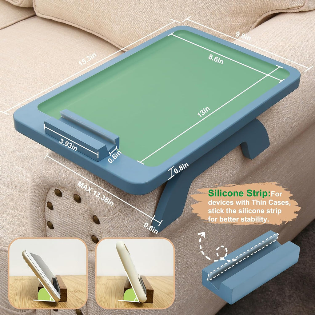 Sofa Arm Tray with 360° Rotated Phone Holder,15.35x9.84-in,Blue - Image 5