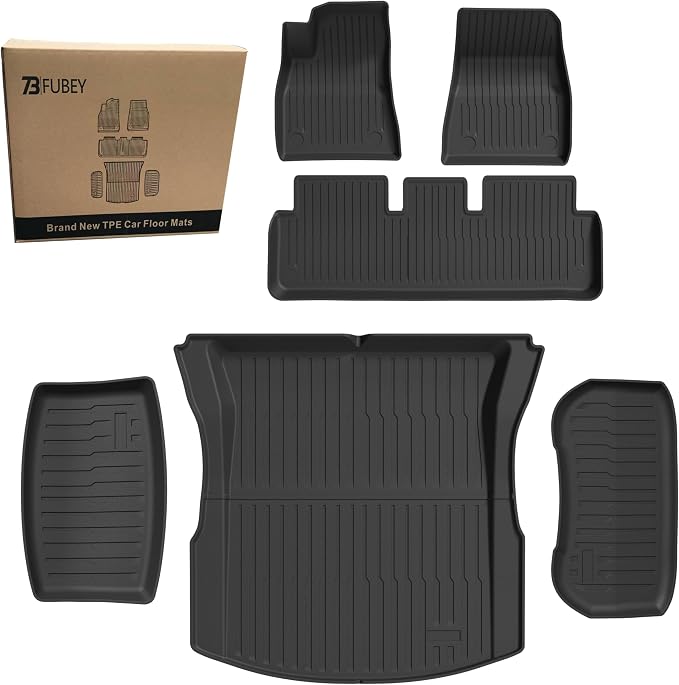 Floor Mats and Cargo Liners for 2024-2026 Tesla Model 3 Highland, 6 PCS Model 3 Accseeories Entire Set with Dual-Layer Trunk Liner & Frunk Mat, Precision Custom All-Weather TPE Waterproof by Unknown