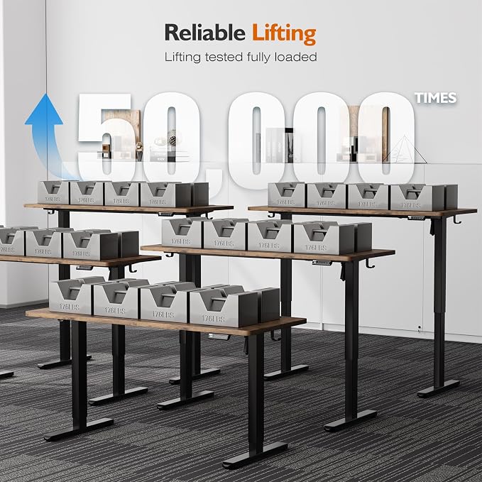 Monomi 59"x24"Electric Standing Desk Adjustable Height Computer Desk | Sit Stand Up Home Office Desk with Memory Preset, Ergonomic Computer Gaming Desk with Anti-Collision, Rustic Brown - Image 6