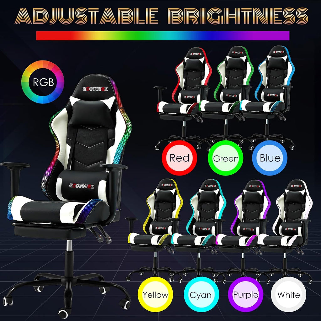 Racing Style RGB LED Lights Gaming Chair with Footrest - Image 7