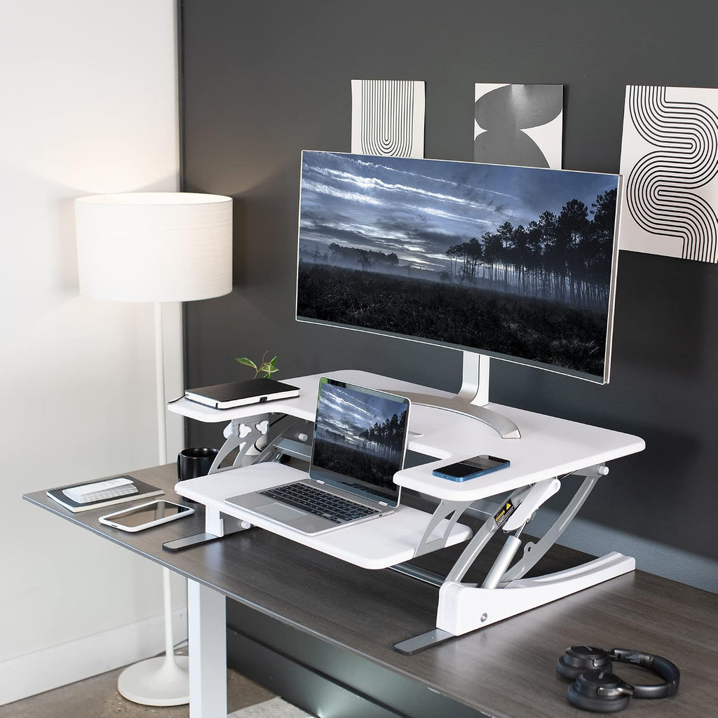 VIVO Dual Tier Standing Desk Converter, 36" White Top - Image 6