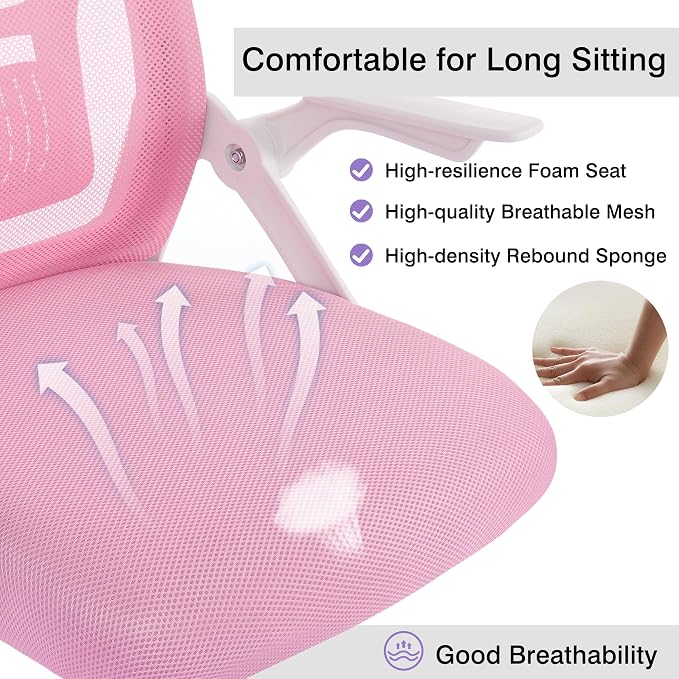 VECELO Mid-Back Swivel Ergonomic Office Chair with Adjustable Arms Mesh Lumbar Support for Computer Task Work, Pink - Image 6