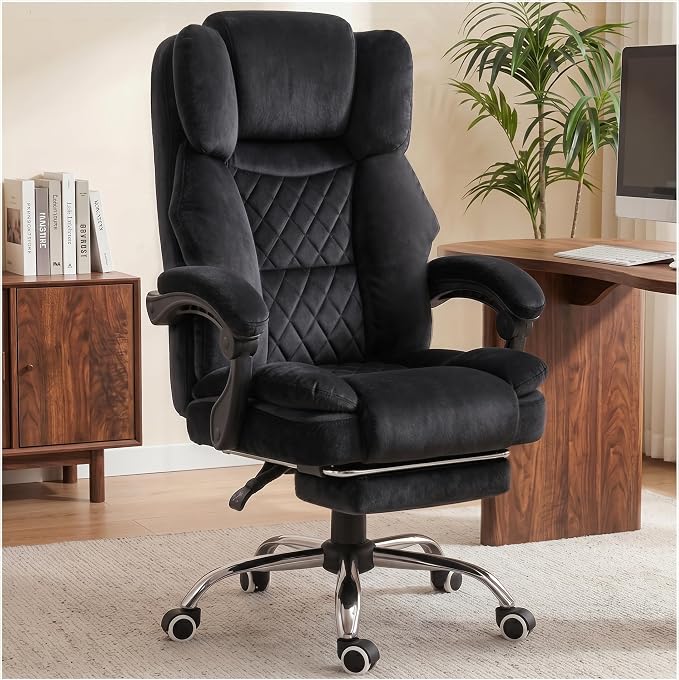 GTPLAYER Big and Tall Office Chair with Pocket Spring Cushion & Ergonomic Lumbar Support for Lower Back Pain Relief, High Back Computer Gaming Chair with Foot Rest, Soft Velvet Fabric, Black by GTPLAYER