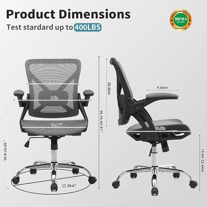 Ergonomic Office Chair, Computer Desk Chair with Lumbar,Grey | Tilt Function, Comfy Wide Seat,Adjustable Lumbar Support, Swivel Executive Computer Desk Chairs for Company and Home - Image 2