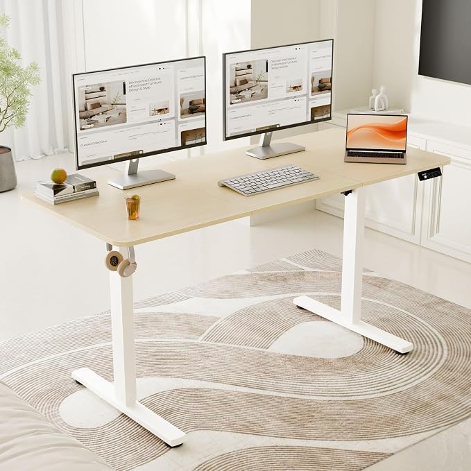 55"x24" Standing Desk, Adjustable Sit-Stand Home Office, Oak | Electric Adjustable Standing Desk, Sit to Stand Computer Office Desk with Splice Board, Memory Preset, Lifts 28''-46.5" - Image 2