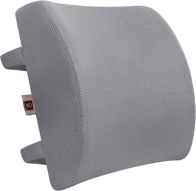 Lumbar Pillow for Chair and Car, Back Support for Office, Memory Foam Cushion with Mesh Cover - Gray by LoveHome