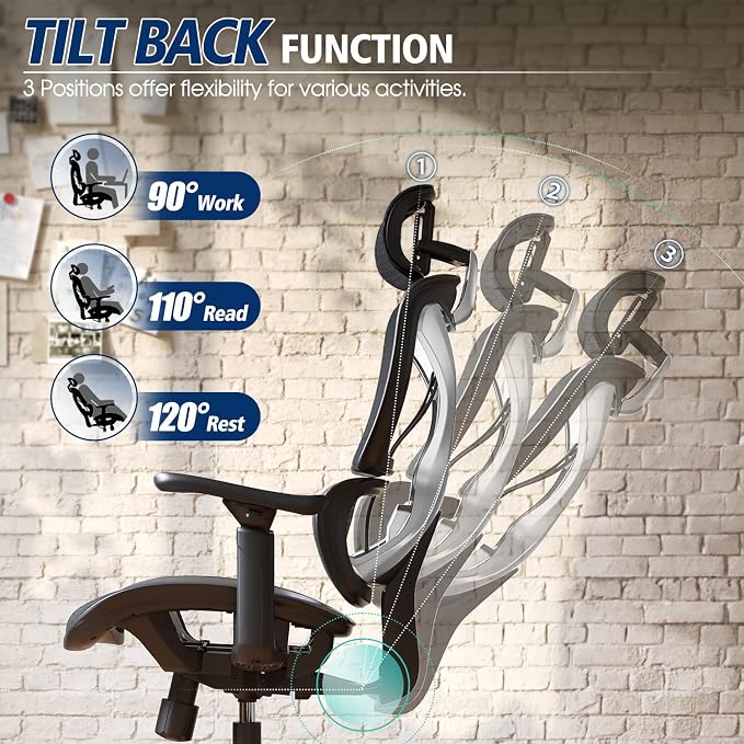 Ergonomic Office Chair, Big and Tall Mesh Chair with Lumbar Support, 3D armrest - 215° Rotation, Adjustable Headrest & Soft Seat, Durable Computer Chair 350LBS for Work Gaming - Image 7