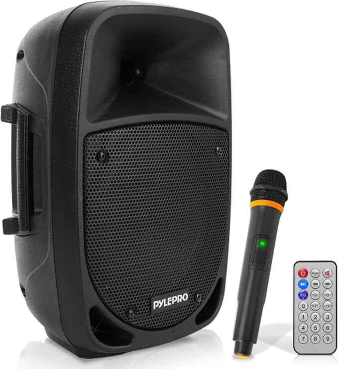Pyle 800W Portable Bluetooth PA Speaker - 8’’ Subwoofer, LED Battery Indicator Lights w/ Built-in Rechargeable Battery, MP3/USB/SD Card Reader, and UHF Wireless Microphone - Pyle PSBT85A,Black by PyleUSA