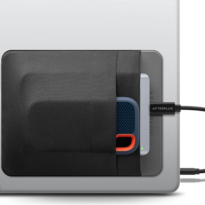 2-Pocket SSD & Hard Drive Holder for Laptop, Reusable 3M Adhesive | Stick-On Sleeve for 2.5-Inch External HDDs & SSDs | 5.9 x 4.7-Inch Pouch | Separate Pocket for Cables | Built-In Safety Strap by Afterplug