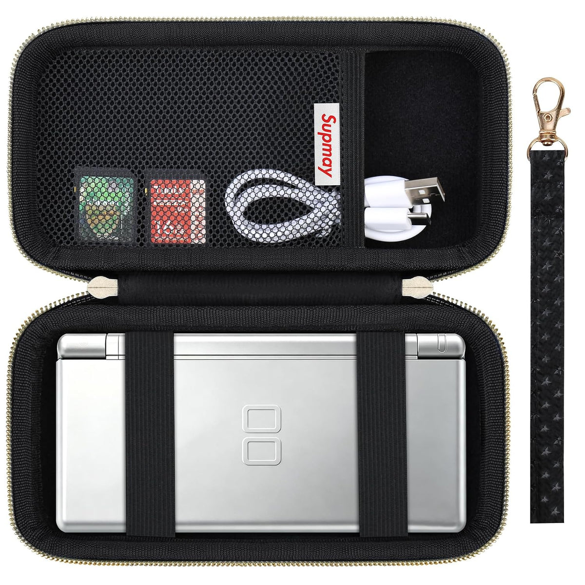 Supmay Hard Carrying Case Compatible with Nintendo DS Lite NDSL, Gameboy Advance Games Storage Holder Travel Bag with Mesh Pocket for USB Charging Cable, Stylus, Earphones, Game Cartridge, Black by Supmay