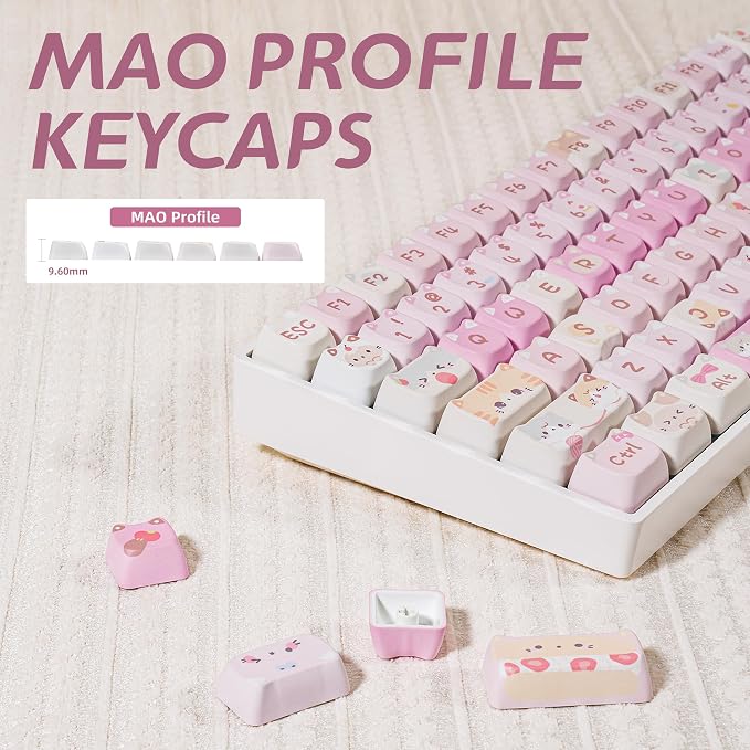 ZORNHER ZH100 Wireless Cat Mechanical Keyboard,98% Pink Cute Creamy Keyboard with Number Pad,Full Size Hot-Swappable Kitty Gaming Keyboard,Meow Meow Squad Keycaps,Clicky Blue Switches,RGB Backlit - Image 2