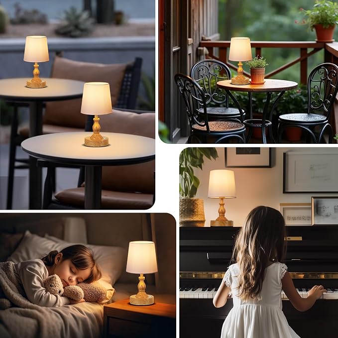 Mini Cordless LED Table Lamp, 5200mAh Rechargeable Battery Operated Lamp, 3-Level Brightness, Touch Dimmable Desk Lamp, Bedside Night Light for Patio Camping Restaurant Home, Wood Grain - Image 7