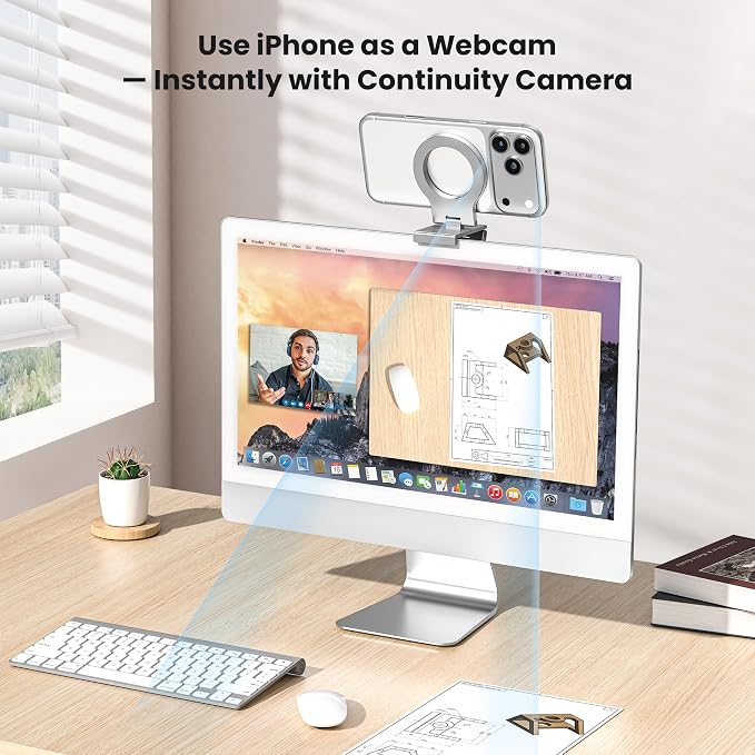 Itramax Continuity Camera Mount for iMac,Magnetic iPhone Monitor Holder | Foldable PC Screen Phone Webcam Stand,Metal Rings,for MagSafe iPhone 17/16/15/14/13/12/11/XR/XS,Apple TV,Studio Display,Gray - Image 5