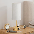 Gold Touch Bedside Lamp for Bedroom, Stepless Dimmable, USB A+C, AC Outlet | Base Touch Button Only, Memory Brightness, Ultra-dim Night Light, Included Bulb for Optimal Dimming, Cream Fabric Shade, Desk by Aooshine