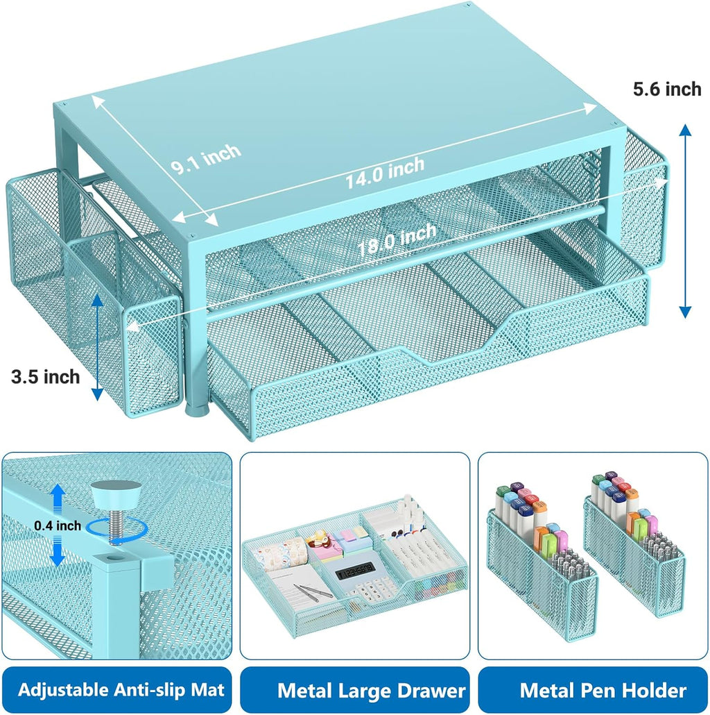 Desk Organizer, Monitor Stand Riser with Drawer and 2 Pen Holders - Image 7