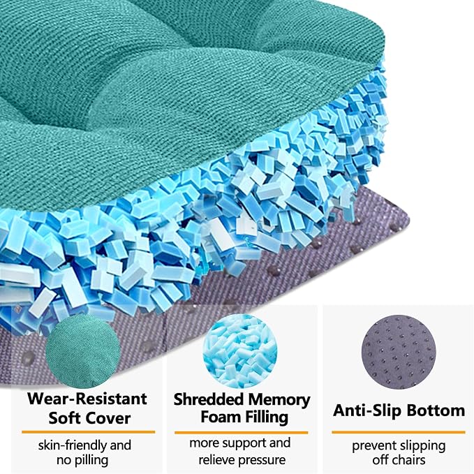 MAGIC ELEPHANT Chair Cushions for Dining Chairs, Memory Foam Kitchen Chair Cushions Set of 4, Non-Slip Thick Dining Room Chair Pads Seat Cushions, 15.5" x 15.5" x 4" (Aqua Green) - Image 2