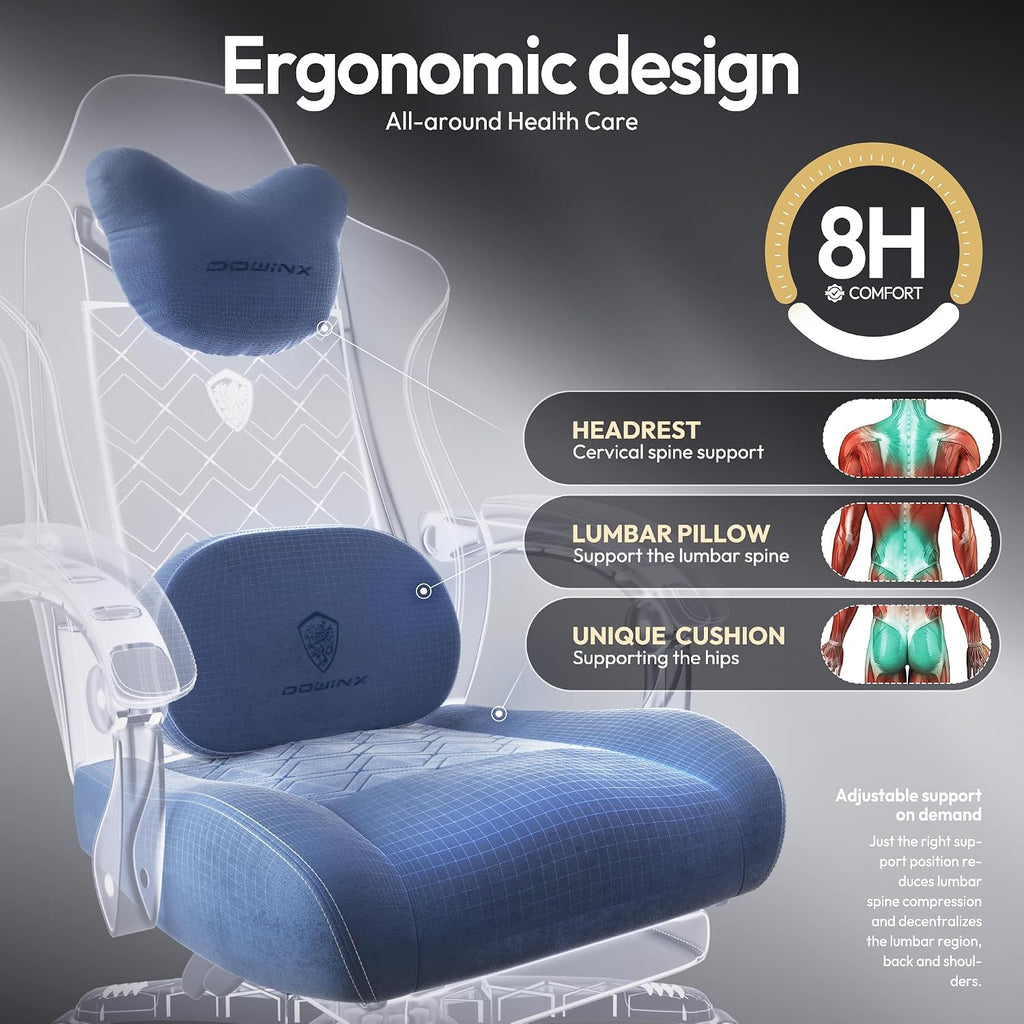 Dowinx Gaming Chair with Heated Massage Lumbar Support,Big and Tall Fabric Gaming Chairs for Adults with Footrest, Ergonomic Computer Game Chair with Poket Spring Cushions, 350lbs, Blue - Image 6