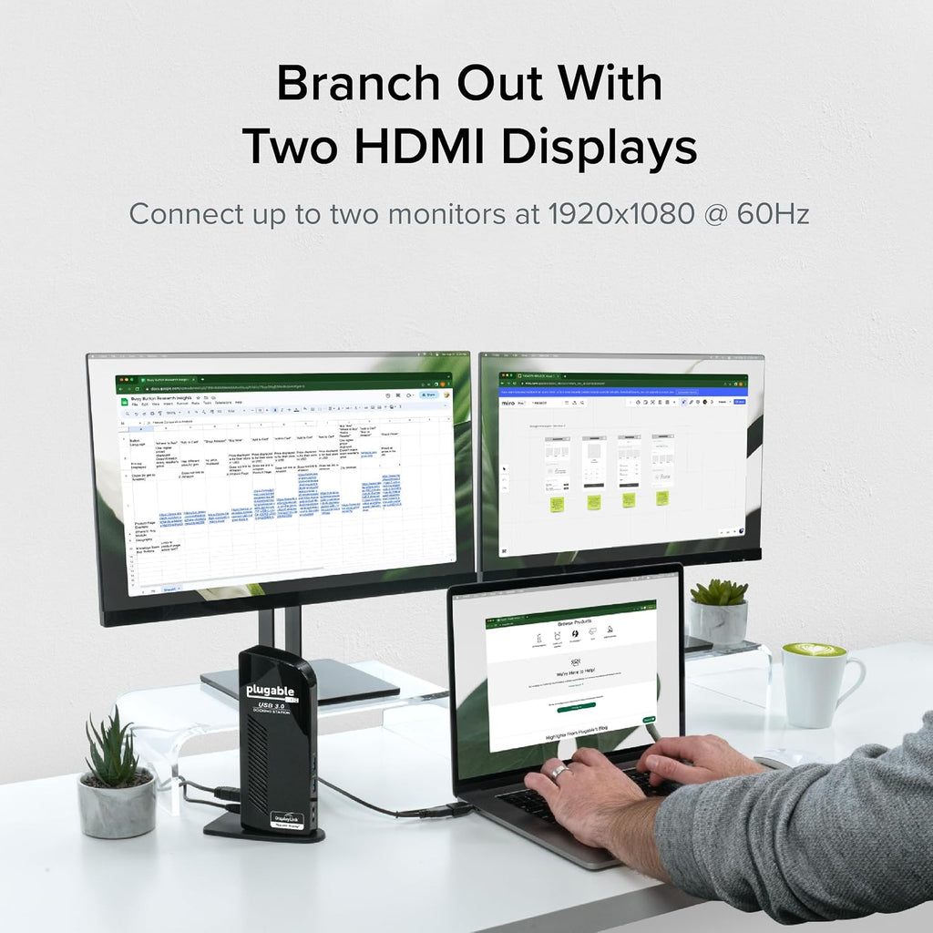 Plugable USB 3.0 Universal Laptop Docking Station, Dual HDMI Monitor - Image 3