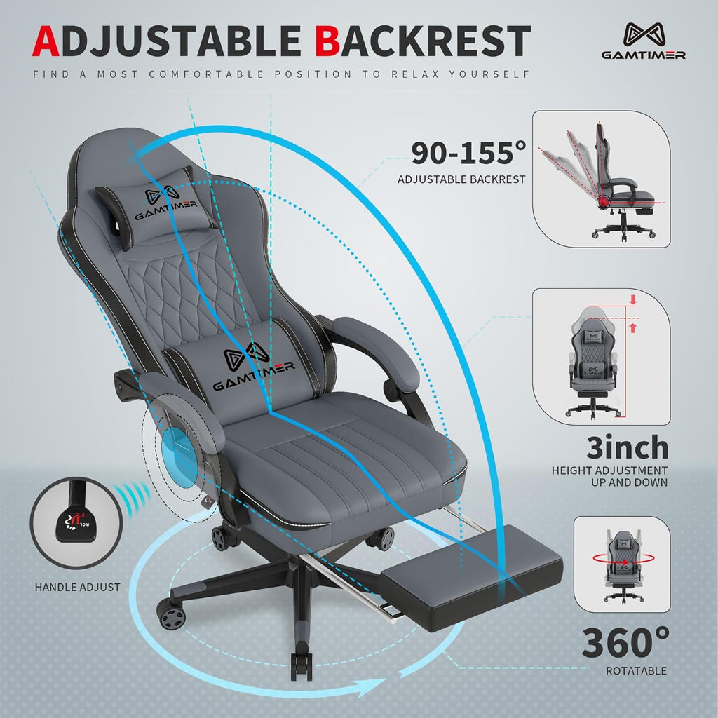 Gaming Chair, Computer Office Chair with Pocket Spring Cushion, 400 LBS Weight Capacity, Breathable PU, Headrest & Lumbar Support, for Silla Gamer Adults,Black（Grey） - Image 6