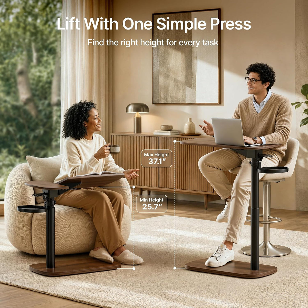 Overbed Table with Wheels, Two-Way Tilt, Easy Pneumatic Adjustment - Image 5