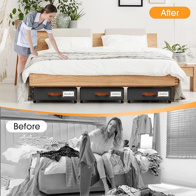Under Bed Storage with Wheels 3Pack Storage Containers with Clear Window | Under Bed Drawers Rolling Under Bed Storage for Clothes,Shoes, Blankets (30.71 x 16.93 x 6.69 in, Dark Grey) - Image 5