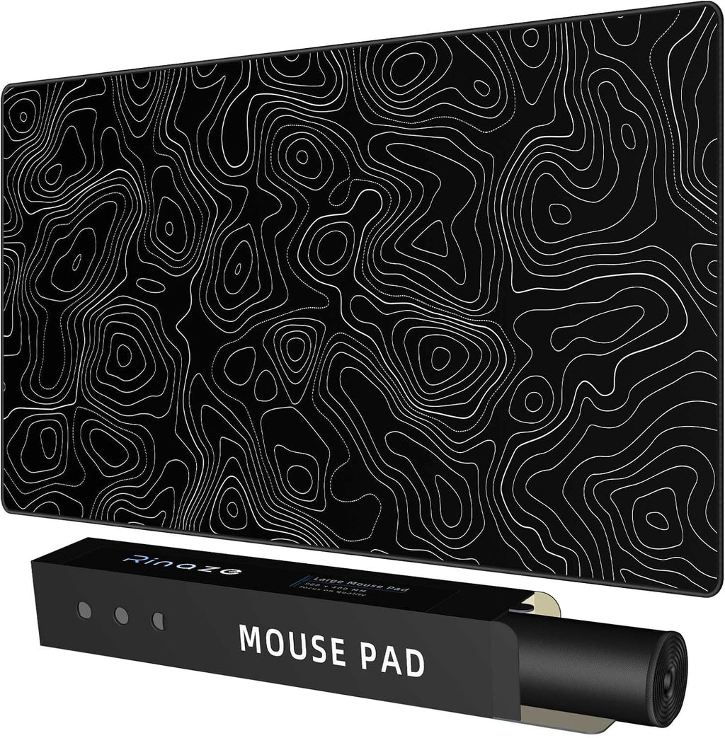 Extra Large Gaming Mouse Pad with Black Topographic, XXL Mousepad, Big Mouse Mat Desk Pad, Non Slip Keyboard Pad for Gaming Computer Laptop PC Office Desk Accessories by Rinaze