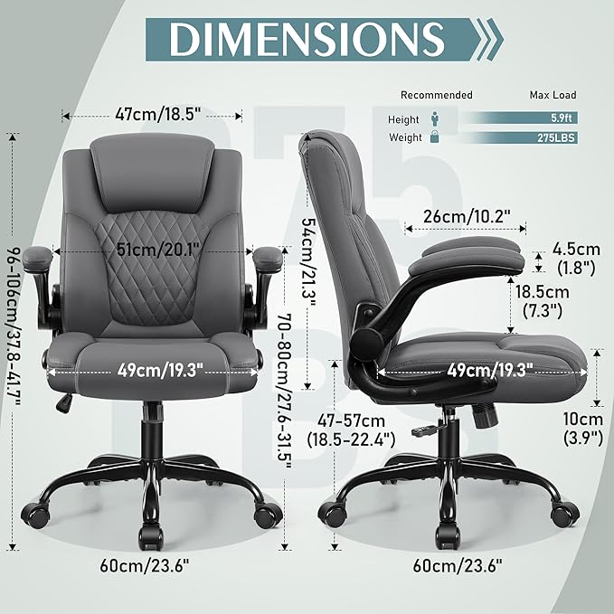 Leather Office Chair, PU Home Computer Desk Chairs with Ergonomic Back Support, 360°Swivel Free，Small Gaming Chair with Wheels and Adjustable Armrests, for Short People Use - Image 3