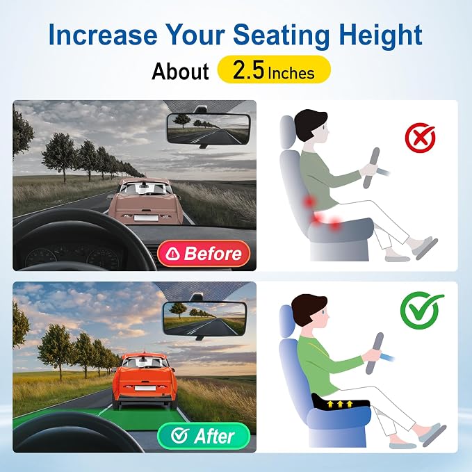 Lofty Aim Car Seat Cushion for Driving, Memory Foam Driver Seat Cushion | Car Seat Cushion for Long Driving Comfort, Driver Seat Pillow Adds Height and Support for Cars, Trucks, Office Chairs, Black - Image 3
