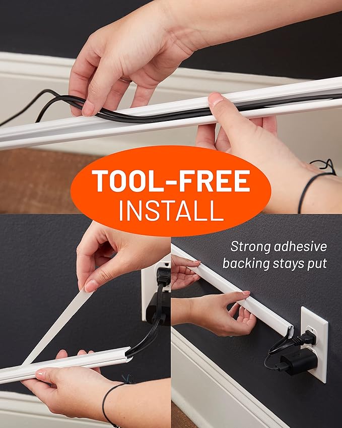 ECHOGEAR Cord Cover for Wires On Wall - Peel & Stick Cable Hider Channel with 10 feet of Plastic Raceway Plus Connector Pack - Ideal for Wall Mounted TVs - White - Image 3