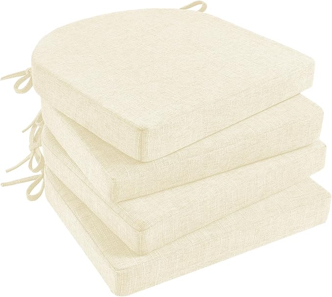 Basic Beyond Chair Cushions for Dining Chairs 4 Pack, Kitchen Chair Cushions with Ties and Non Slip Backing, 16 x 16 inches Chair Pads for Dining Chairs (Beige) by BasicBeyond
