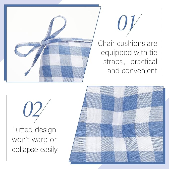Geetery 4 Pack Chair Cushions, 16" x 15",Blue and White,Plaid - Image 4