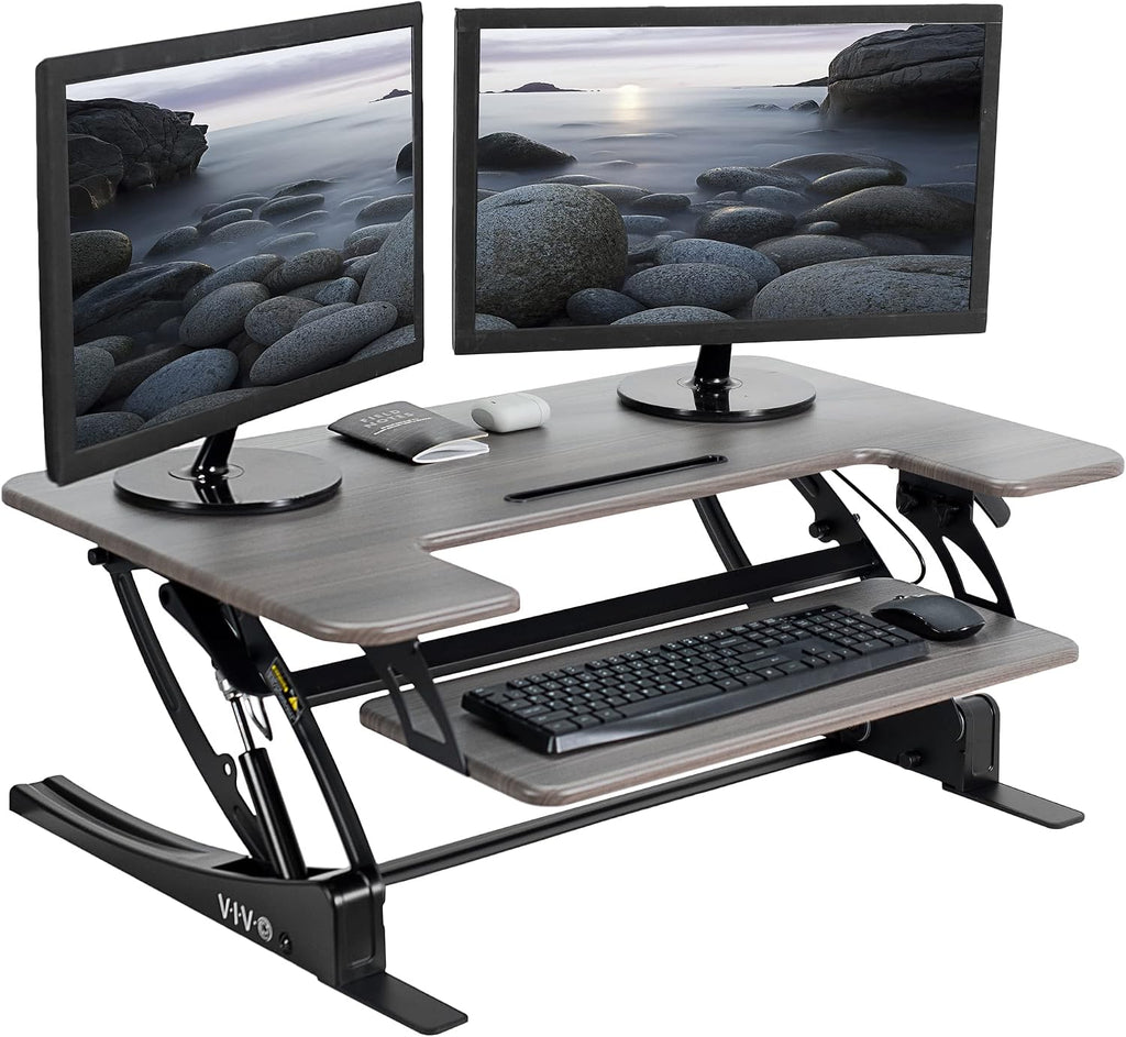 VIVO Dual Tier Standing Desk Converter, 36" Dark Grey Top by VIVO