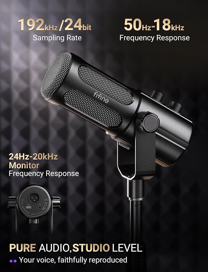 FIFINE AmpliTank TANK6S Vocal Dynamic Microphone XLR/USB Desktop Mic | Podcast Microphone with Height-Adjustable Stand, Mute, Monitoring, Studio Metal, for Streaming Content Creation Recording - Image 3