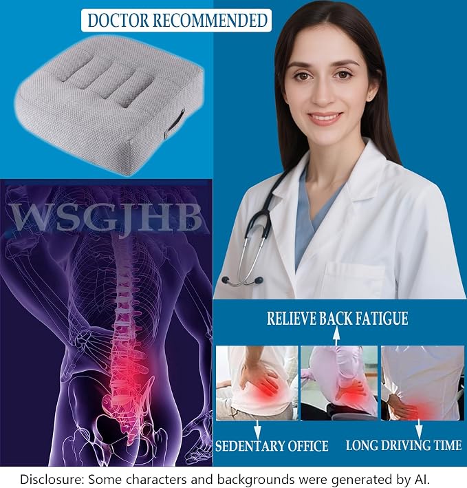 WSGJHB Large Seat Cushion, Extra Thick Booster Seat Cushions Long Sitting | Office Chair Cushion Long Sitting Office Workers, Car Drivers, Relieves Back Pain, Breathable, Anti-Slip, 20x20x6 inchs - Image 3