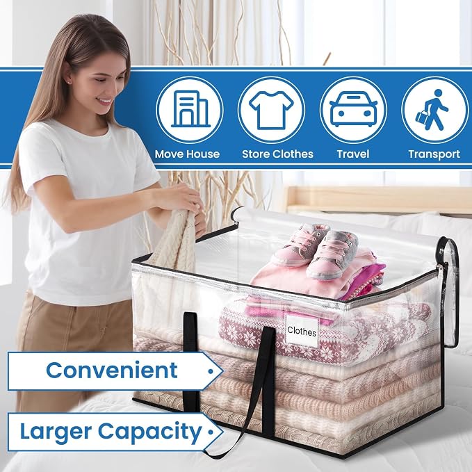 RoomHacks Moving Bags, Heavy Duty Large Storage Bags, 88L, 6 Pack, Clear | Water-Resistant Packing Bags with Reinforced Handles & Dual Zippers, Foldable Storage Totes for Dorm Move & Home Organization - Image 4