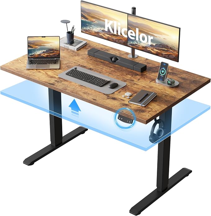 Klicelor Electric Standing Desk 48 Inch, Height Adjustable Desk for Home Office, Sit Stand Up Rising Computer Table with Memory Preset, Rustic Brown by Unknown