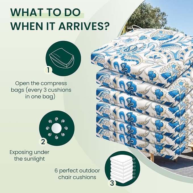 HARBOREST Outdoor Chair Cushions Set of 6, Water Resistant Patio Chair Cushions with Ties, Outdoor Seat Cushions for Patio Furniture, 17"x16"x2", Blue Butterfly - Image 5