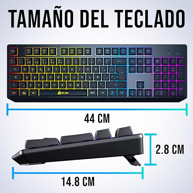 KLIM Chroma Wireless Spanish (España) Keyboard, RGB Backlit Wireless Keyboard, Rechargeable Battery, Quiet, Water-Resistant, Plug & Play for PC, Mac, PS4/PS5 - Image 7