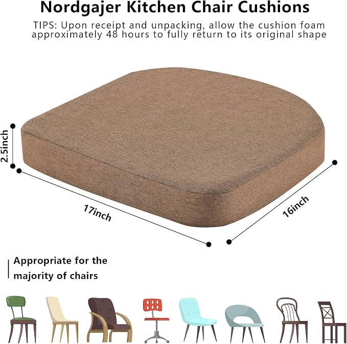 Nordjager Chair Cushions for Dining Chairs, 2 Pack Memory Foam Cushion | 2.5" Thick Chair Cushion; Waterproo Surface with 17" x 16" Size for Kitchen & Dining Chairs, Secure Ties and Washable Cover. - Image 6