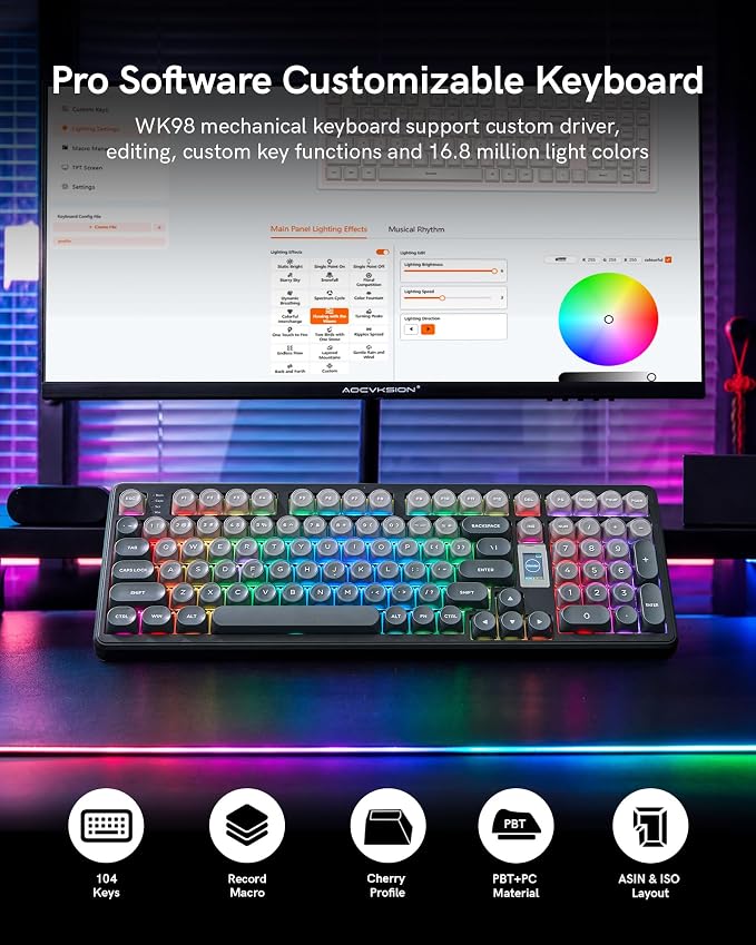 Keymatic Foundation Mechanical Keyboard,98% Pink Creamy Keyboard Gaming Keyboard,3 Mode with Multimedia Screen,RGB Backlit,Jelly MOA Profile keycaps for Win/Mac,Grey - Image 6
